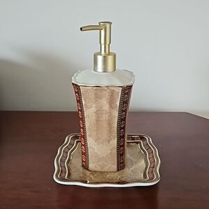 Croscill Townhouse Lotion Dispenser  & Soap Dish Brown/ Burgundy